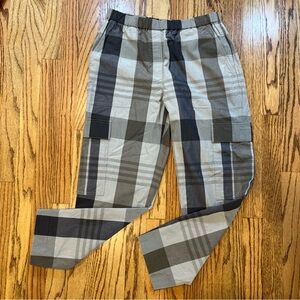 THEORY Easy Cargo multi gray plaid cotton silk blend cargo pants S Pull On Chic